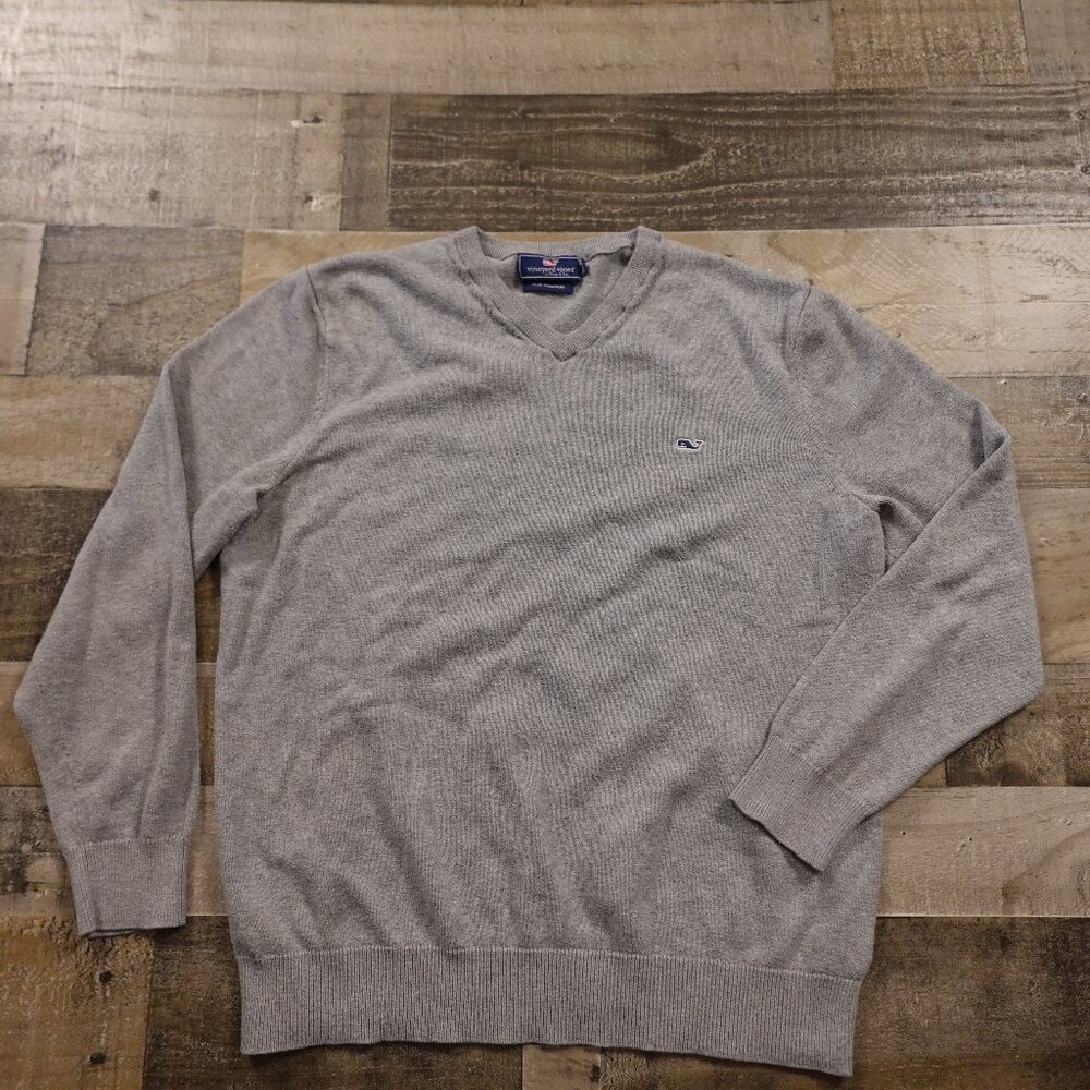 Vineyard Vines Saltwater V-Neck Sweater Men’s Medium Gray Cotton Cashmere